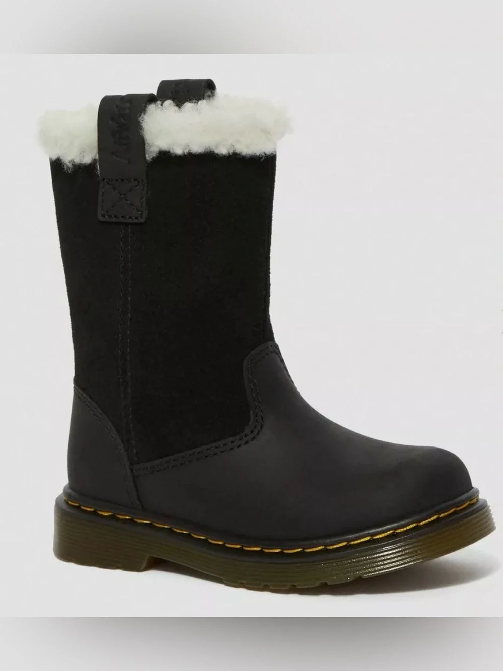 Dr. Doc Martens Juney Toddler Black Suede Faux Fur Lined High Boots Size 10